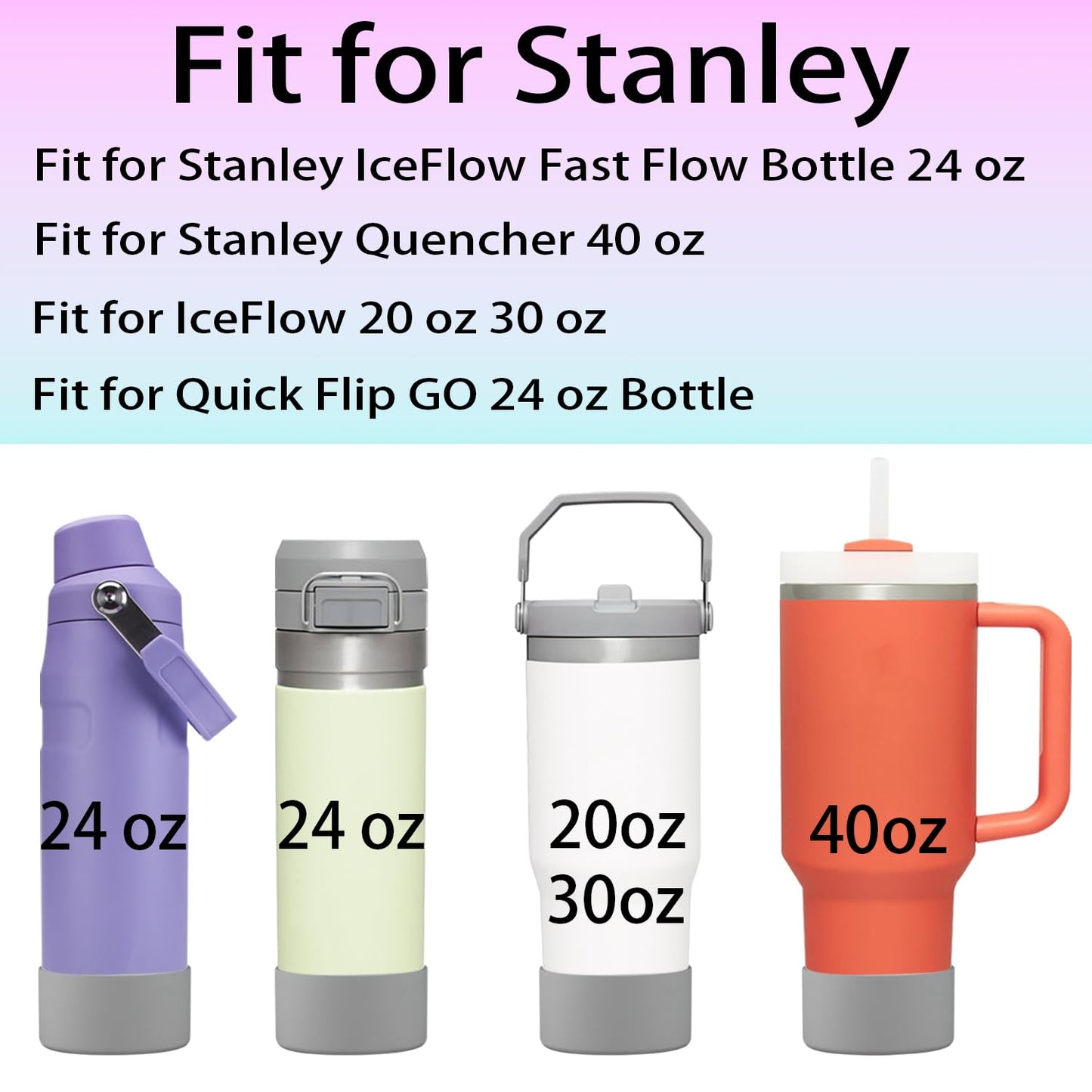 2Pcs Silicone Boot Sleeve for Stanley IceFlow Fast Flow Water Bottle 24oz,Silicone Boot Bumper for Stanley Quencher 40oz,for IceFlow 20oz 30oz,for Quick Flip GO 24oz Bottle（Thickened） (Gray)