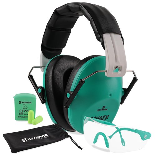 HEARMOR 3-in-1 Gun Range Ear and Eye Protection Safety Equipment Kits, Including Shooting Earmuffs, Safety Glasses and Earplugs, Ideal Gift for Women & Youth, Teal
