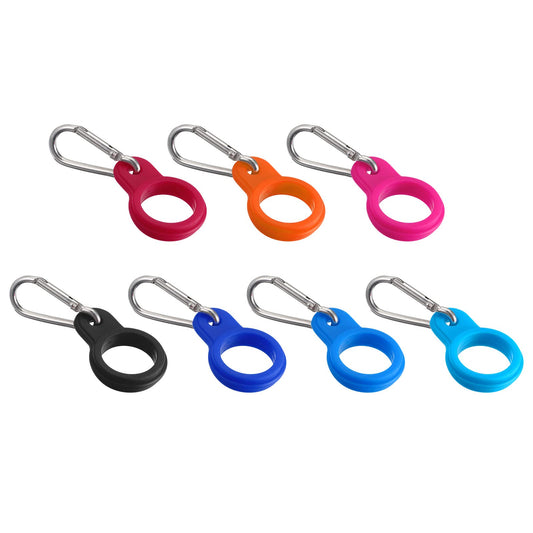 PATIKIL Silicone Water Bottle Clip with Buckle, 7 Pack Drink Holder Hook Keychain Clip Ring for Outdoor Activities Daily Use, Silver Buckle