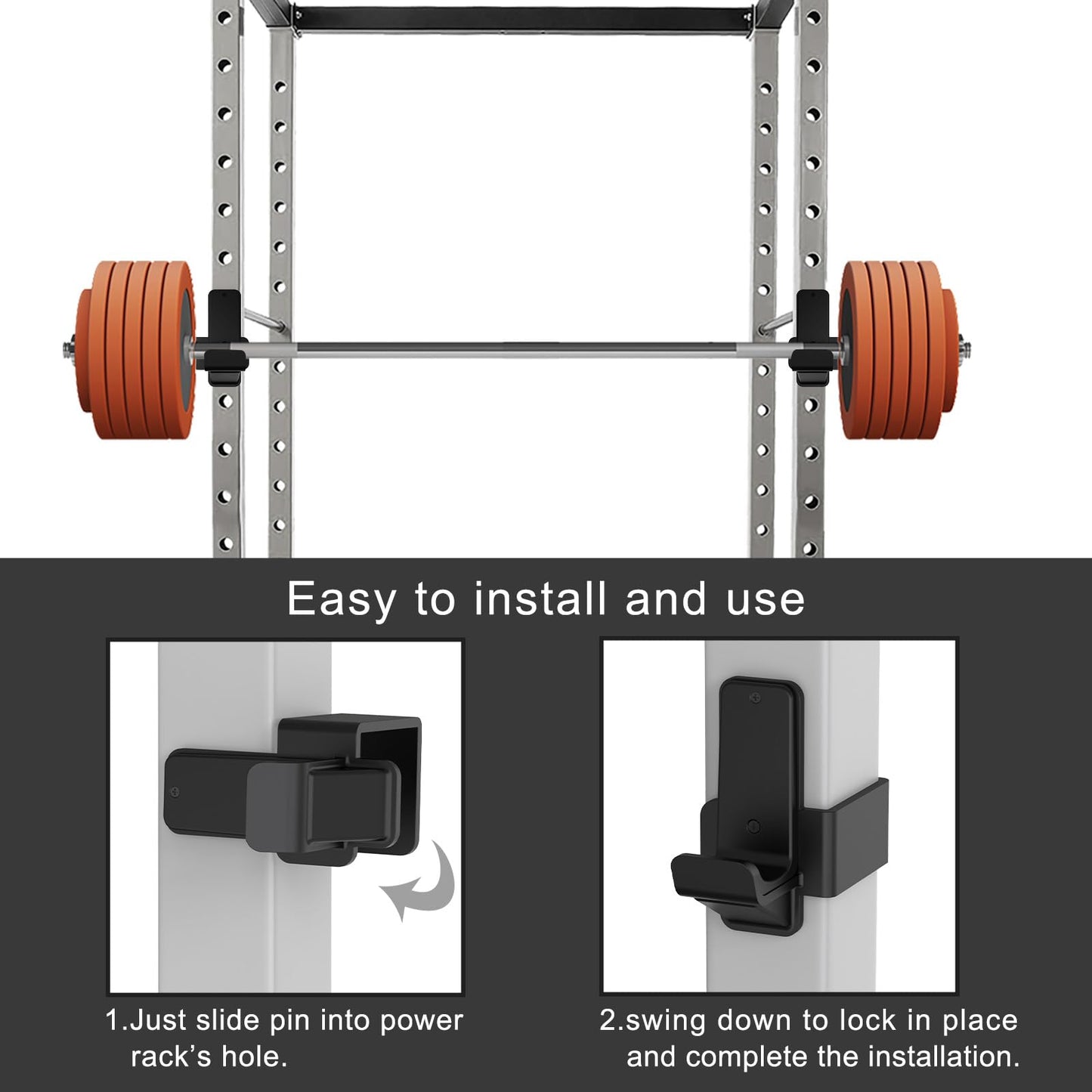 Kipika J-Hooks for 3" x 3" Power Rack - 5/8" or 1" Hole - Reinforced Steel with Rubber Pads - Heavy Duty Squat Rack Accessories - 2Pcs