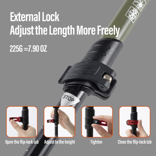 TFO 3-Section Telescopic Trekking Poles - 1PCS Carbon Fiber Monopod Walking or Hiking Sticks with with Accessories Mount and Adjustable Quick Locks