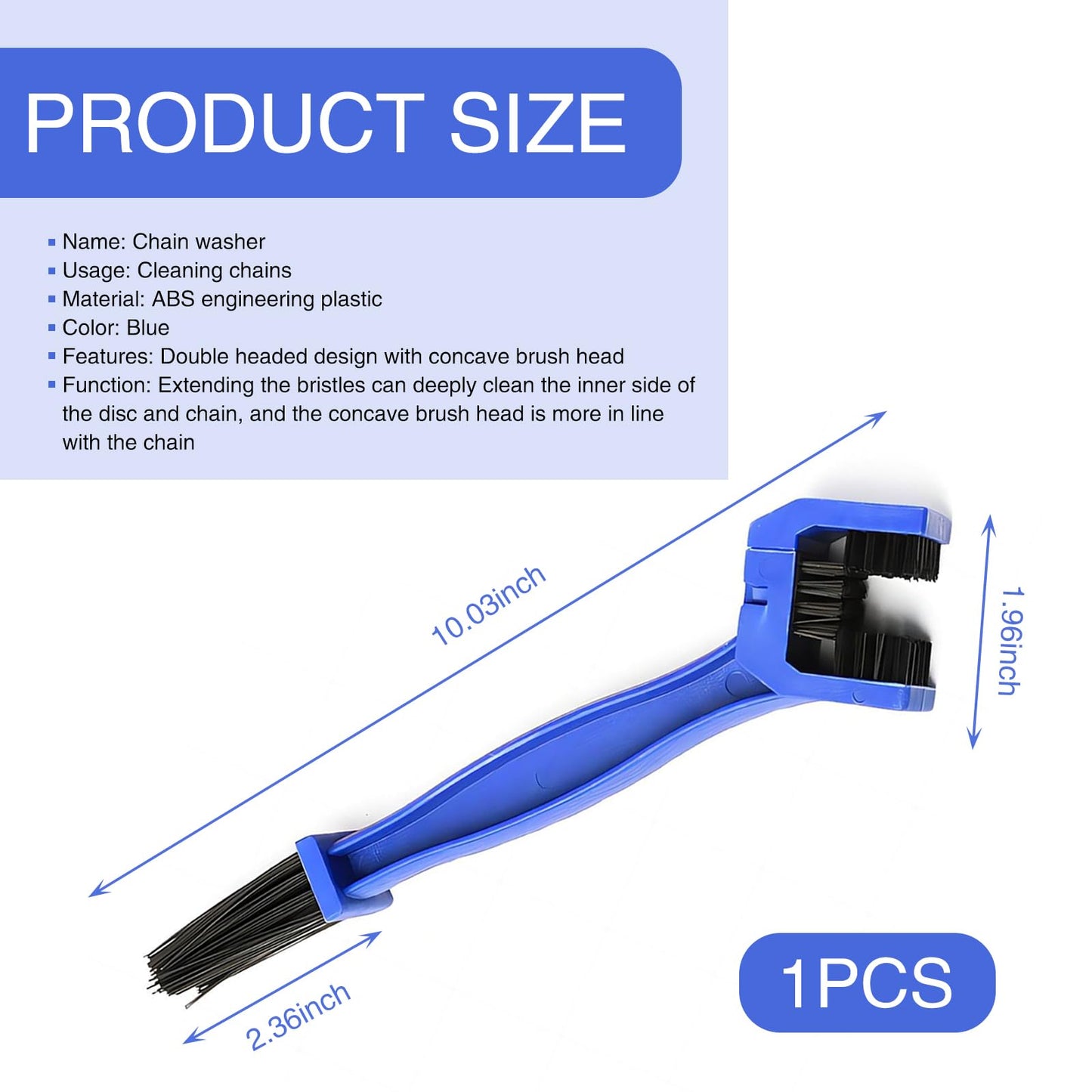 jokormo 1 PC Motorcycle Chain Cleaning Brush, 10" Double-Headed Design Snug Fit Chain Details Dust Brush, Bicycle Chainring Save Effort Washer, Universal for Motorcycle Bike Cleaning Tool (Blue)