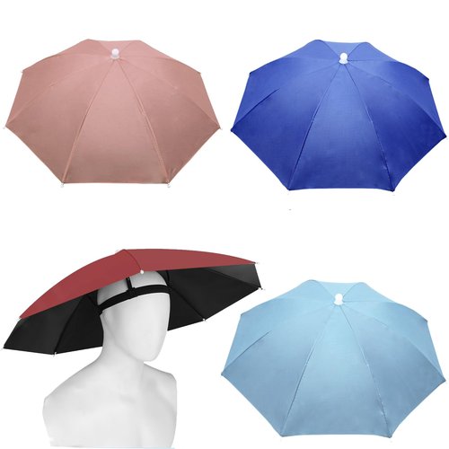 MUFEKUM 4 Pack Umbrella Hats - Hands-Free Head Umbrella Hats for Adults, Folding Waterproof Cap for Outdoor Party, Fishing, Sun, Rain, Beach