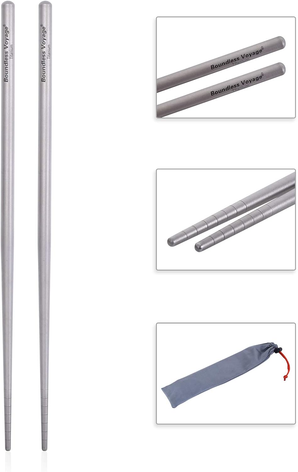 iBasingo Titanium Chopsticks Square Ultralight (15g) Skidproof Chinese Chopsticks for Camping, Travel & Home Use, Reusable Metal Utensil Durable Outdoor Cutlery (1 Pair Ti1001T)