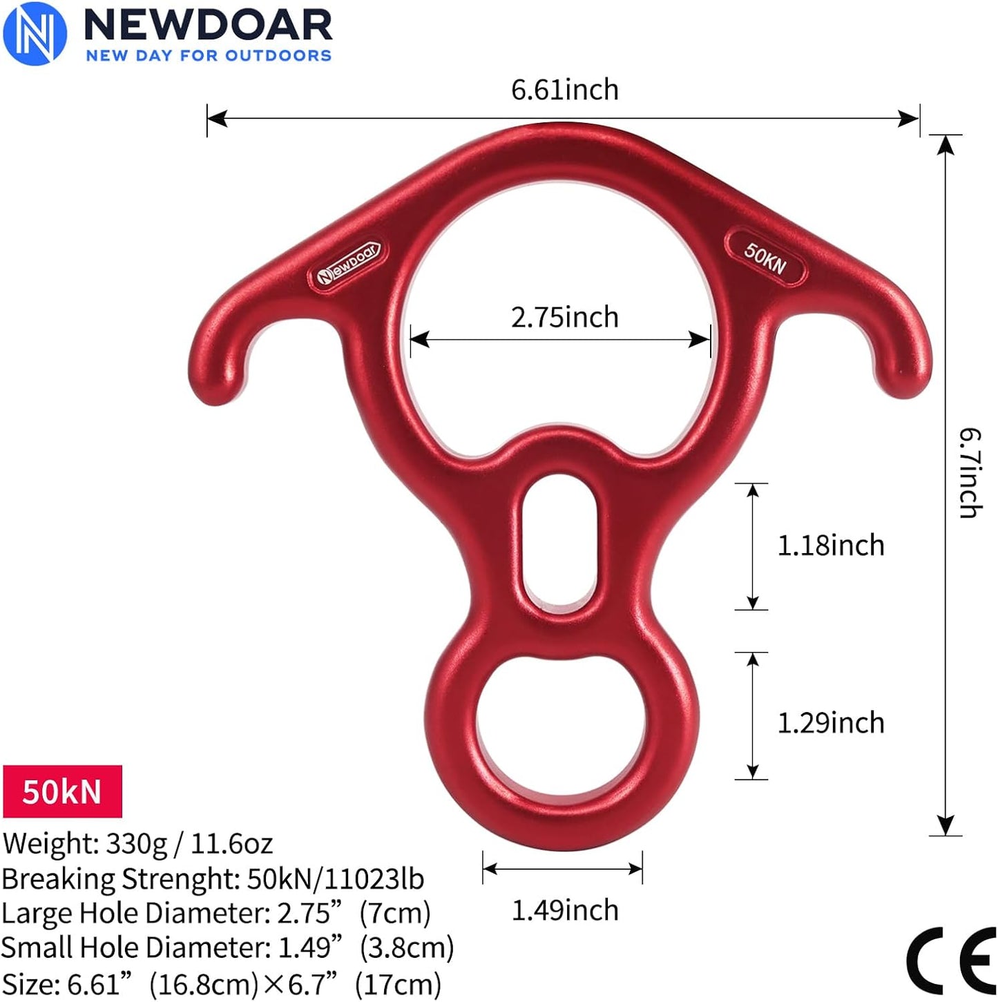 NewDoar 50KN 11000 LBF Rescue Figure,8 Descender Large Bent-Ear Belaying and Rappelling Gear Belay Device for Rock Climbing, Aerial Dance,Ziplining and Peak Rescue 7075 Aluminum Alloy