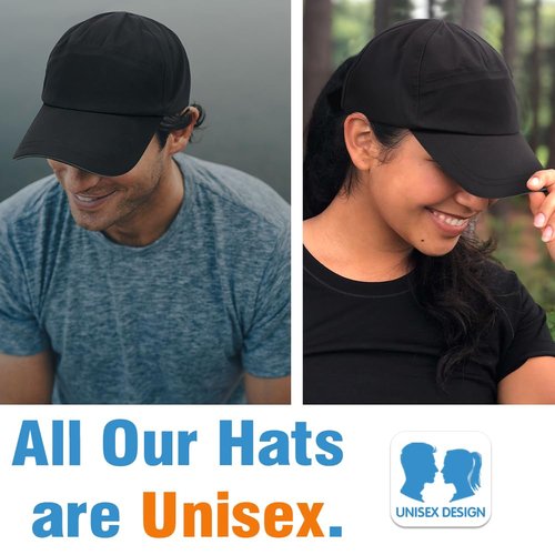 Mens Water-Resistant Baseball Cap Womens Rain Hat Foldable Outdoor Running Sun Fishing hat Black