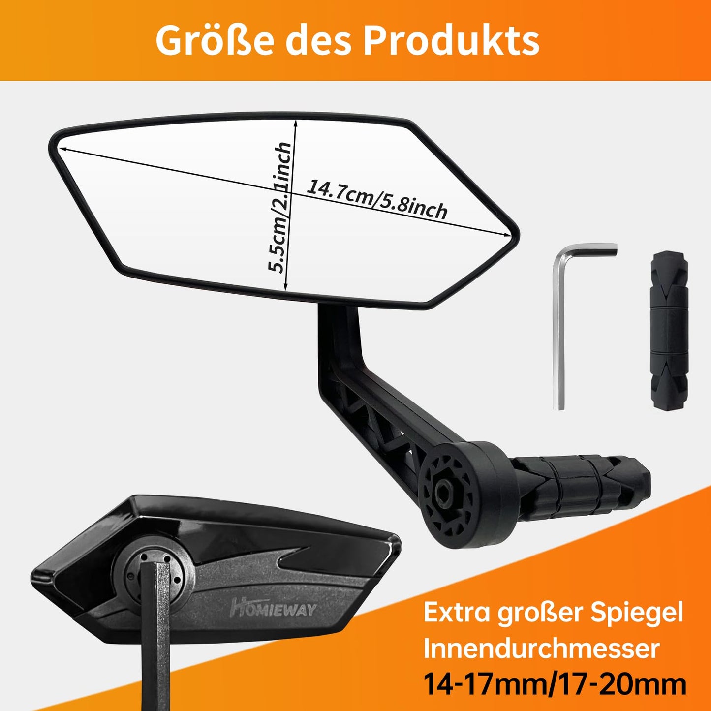 Homieway Bike Mirror 2PCS, HD Glass Bicycle Mirrors for Handlebar Mount, Adjustable Bar End Bike Rear View Mirror, Scratch Resistant Handlebar-Mirror for E-bike, Cycle Rearviewmirror (0.55-0.78")