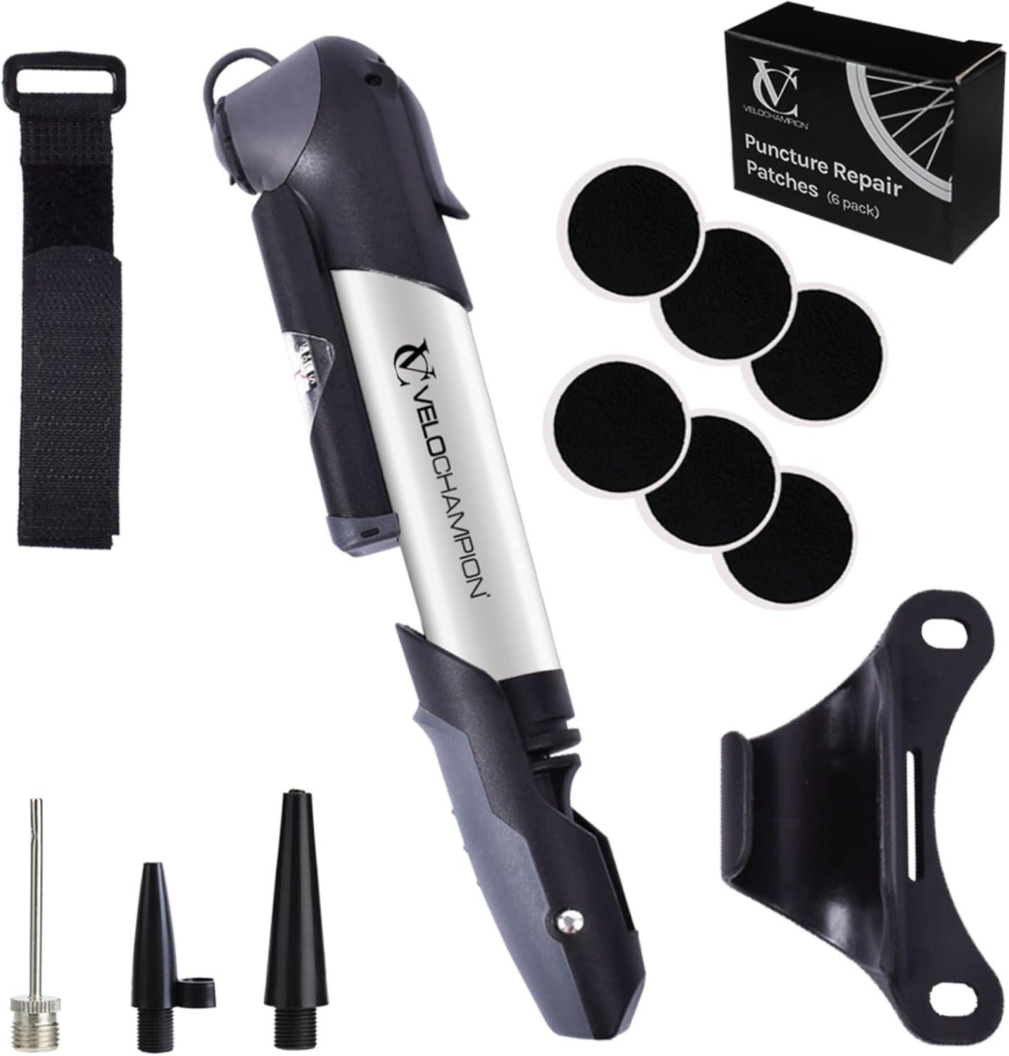 VeloChampion Alloy Mini Bike Pump Suitable for Presta, Schrader and Dunlop - Portable, Compact, Durable and Easy to Use