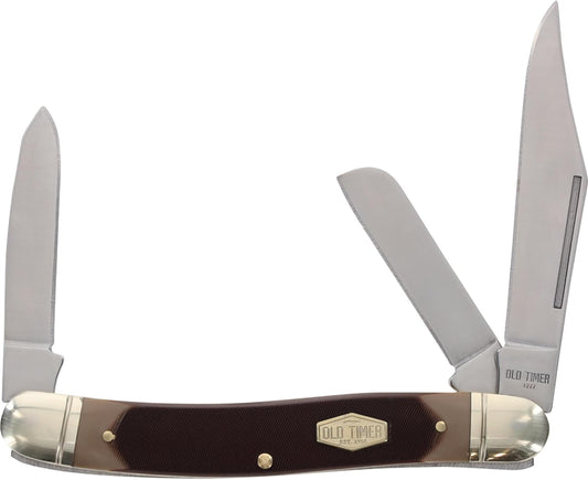 Old Timer 8OT Senior 6.9in S.S. Traditional Folding Knife with 3in Clip Point, Sheepsfoot, Spey Blade and Sawcut Handle for Outdoor, Hunting, Camping and EDC