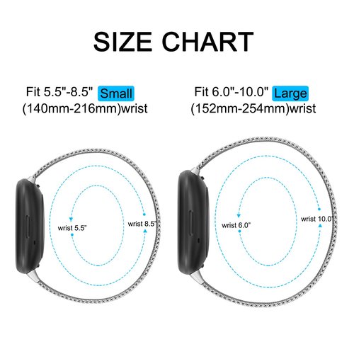Metal Band Compatible with Fitbit Sense 2 /Sense Bands/Versa 4 / Versa 3 Bands Women Men, Stainless Steel Mesh Loop Strap for Fitbit Sense 2/Sense/Versa 4/Versa 3 Smart Watch (Large,Silver)