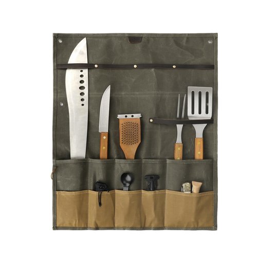 Tourbon Outdoor Camping Hanging Tool Roll Bag Canvas Cutlery Pouch Removable Tableware Multi-Purpose Storage Organizer for Camp BBQ Dinnerware Cookware