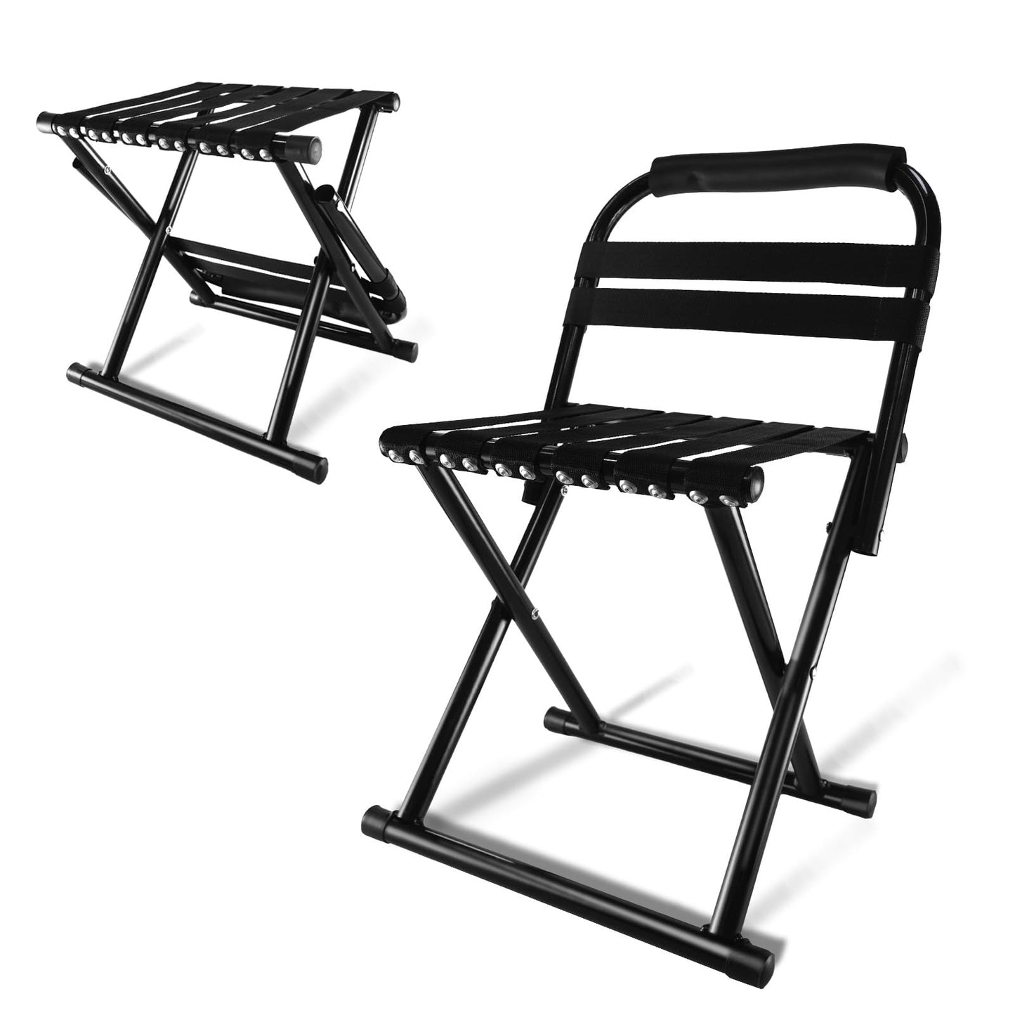 Folding Camp Chair for Camping Stool, 24 Inch Oversized Foot Rest 500 Lbs Portable Folding Camp Chair for Adults(Black)