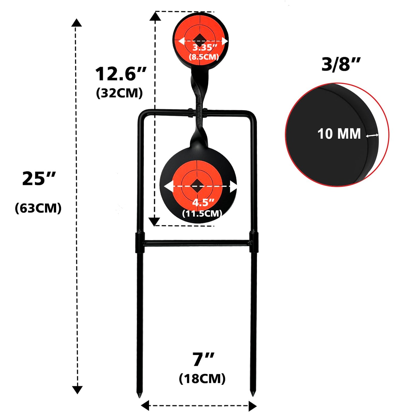 Atflbox 2X High Caliber Spinner Auto Reset Steel Target for Centerfire Handguns Up to .44 Magnum Outdoor Target Shooting