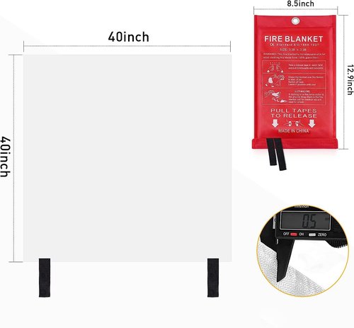 LUXJET Emergency Fire Blanket for Home Kitchen Fiberglass Suppression Fire Blanket, Fire Extinguisher for Camping, Kitchen, Boat, Car & Office, Amusement Building (1PC, 3.3ft x 3.3ft)