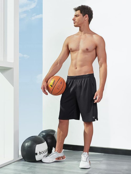 NORTHYARD Men's 10" Athletic Basketball Shorts with Zipper Pockets Quick Dry Lightweight Running Workout Gym Tennis Shorts Black XL