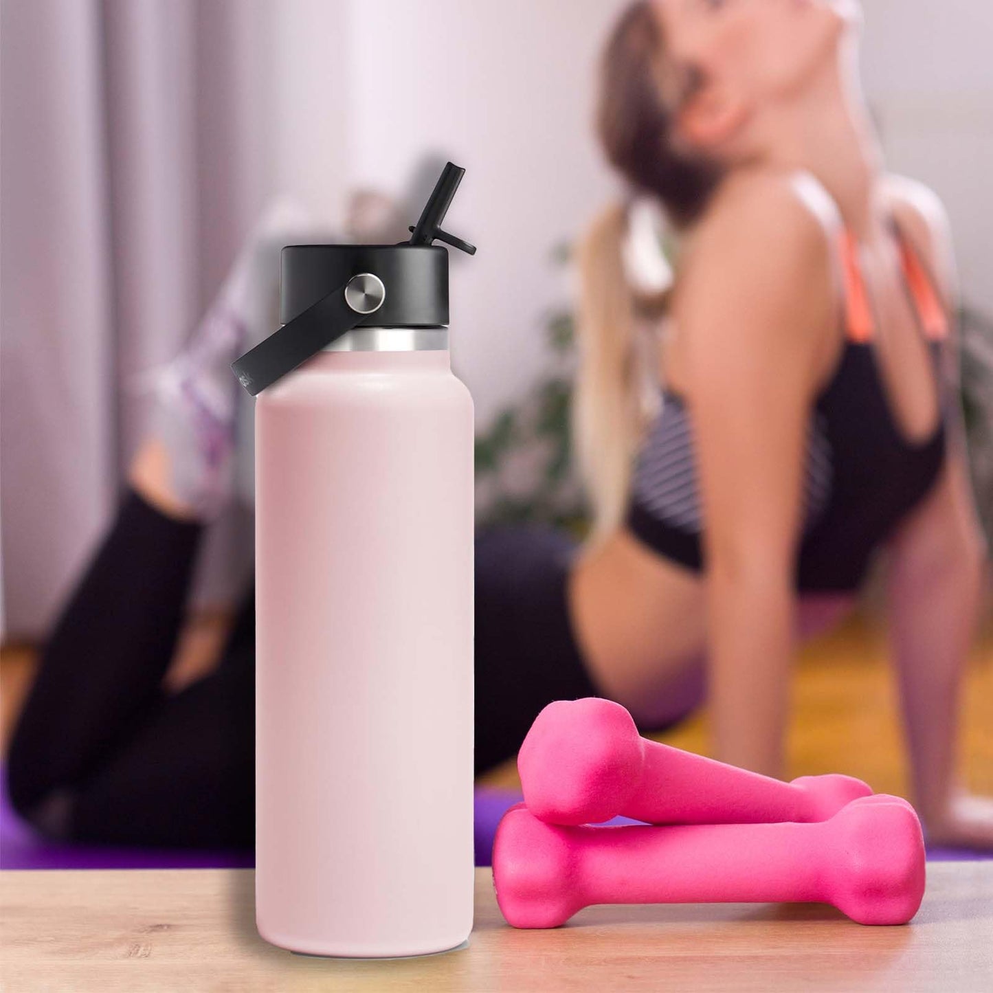 Incycall Straw Lid for Hydroflask Wide Mouth, Water Bottle Straws and Lid Replacement for Hydro Flask 12/16/18/20/32/40oz Wide Mouth, Top Lid with Straw and Brush and Flexible Handle