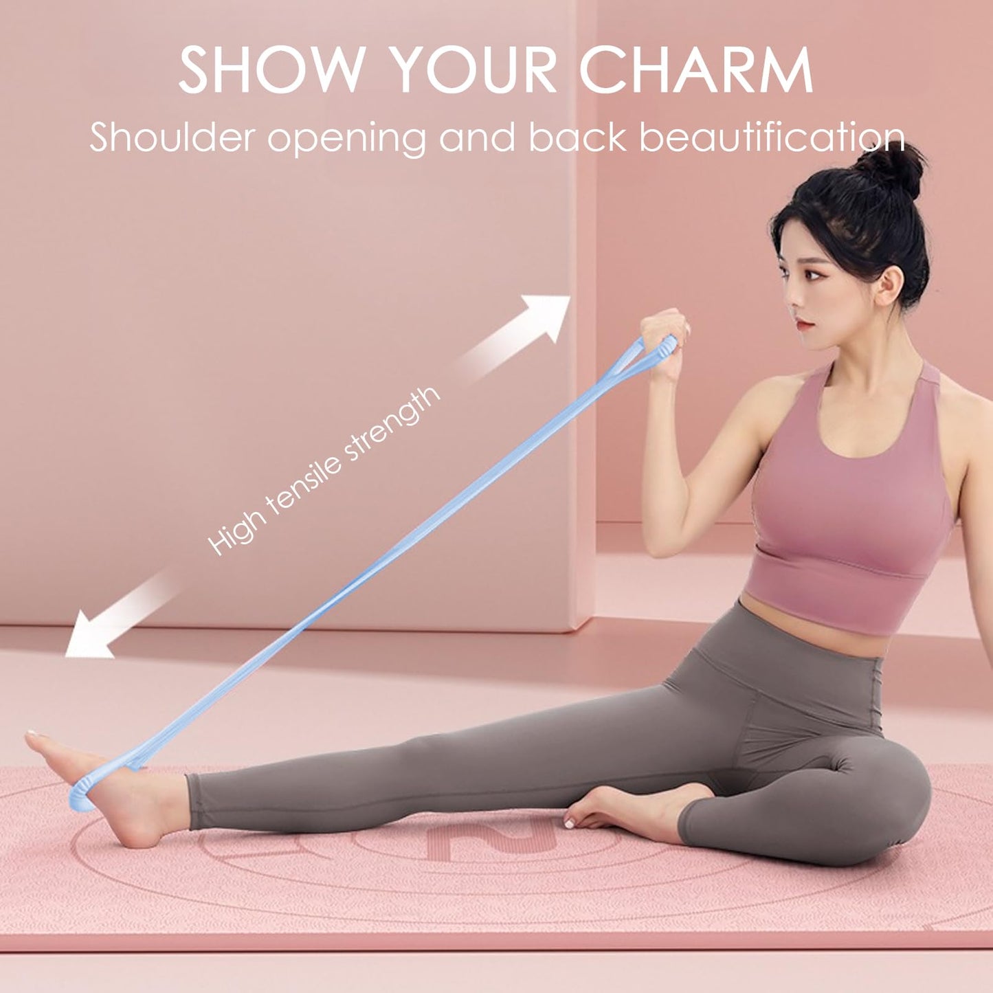 Adorila Figure 8 Resistance Band, for Men's and Women's Fitness, Portable Elastic Ropes for Yoga, Pilates（10LB Blue）