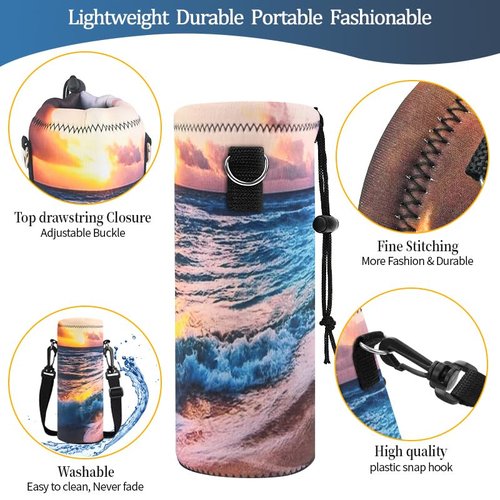 ToLuLu Water Bottle Holder Bag Case, Insulated Neoprene Water Bottle Holder Cover 750ML 25OZ with Adjustable Shoulder Strap, Sling Bag Sleeve Pouch For Hydroflask Stanley Iceflow, Sunset Beach
