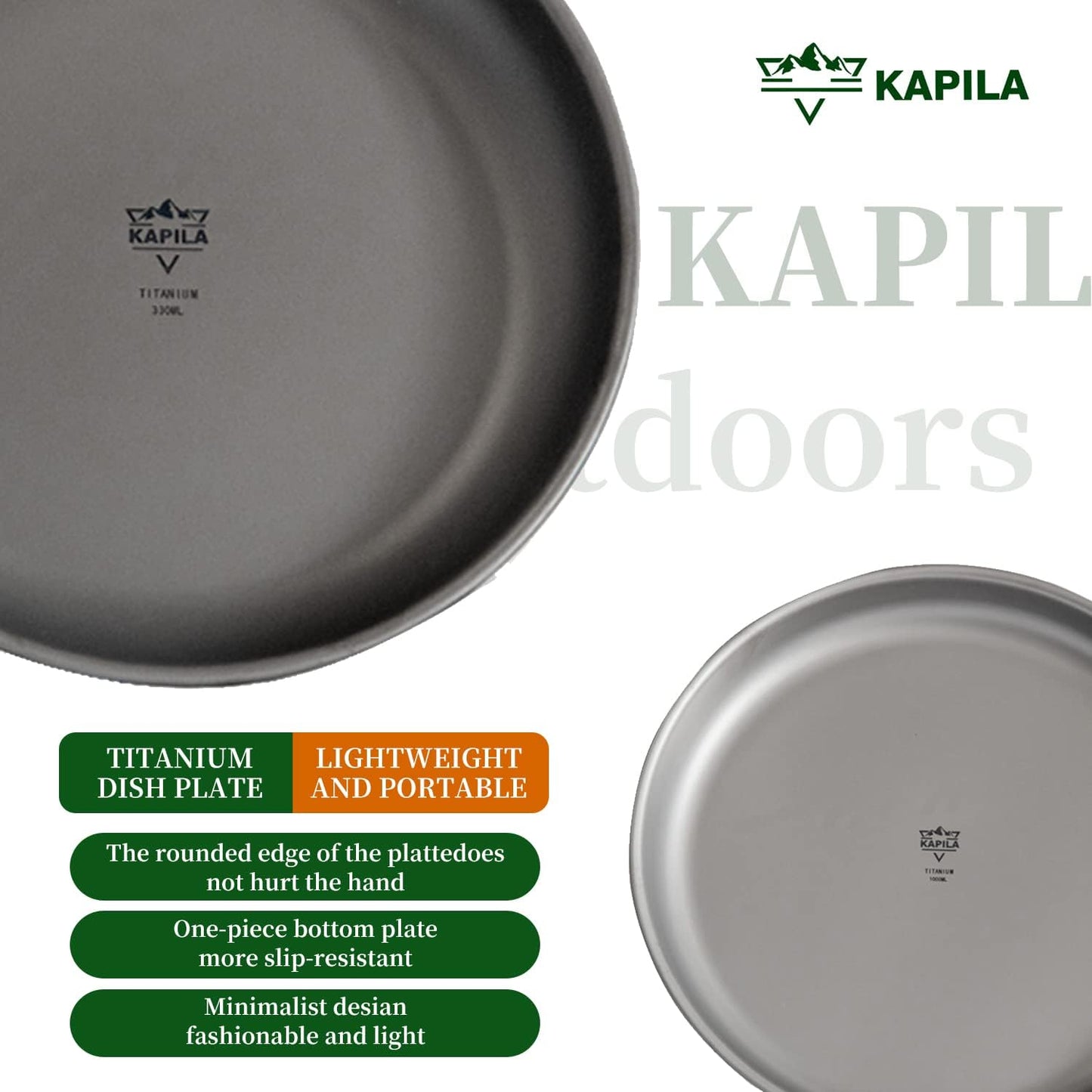 KAPILA Titanium Camping Plate, Dish, Portable Ti Cookware, Ultralight Dinnerware Piece for Backpacking & Camping, Anti-Rust and Easy to Clean for Hiking Picnic (1000ml)