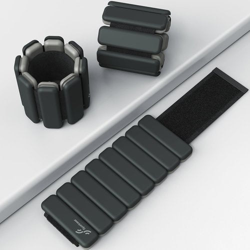 Sportneer Wrist & Ankle Weights for Women Men - 1 Pair (1 lb/2 lb Each) | Adjustable Weighted Bracelet Silicone Bangles for Yoga, Dance, Pilates, Cardio, Aerobics, Gym, Pool Exercises and Jogging (Polar Night Black, 2 LBS x 2)
