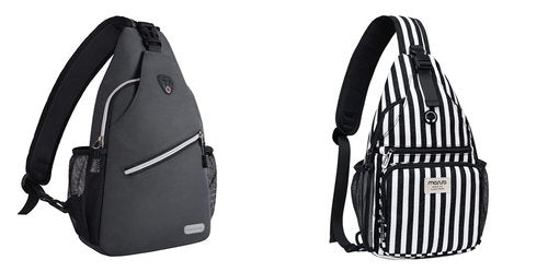 MOSISO 2 Pack Sling Backpack, Vertical Stripe Sling Bag with Front Raised Pocket&Multipurpose Crossbody Shoulder Bag Travel Hiking Daypack, Space Gray&Black