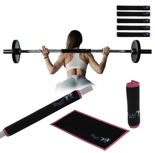 The Squat Towel | Squat Wrap (Short) | Thin Bar Pad Wrap. Hugs-The-Bar. Secures to Standard & Olympic Barbells. Great for Squats, Lunges, & Leg Day. (Hot Pink)