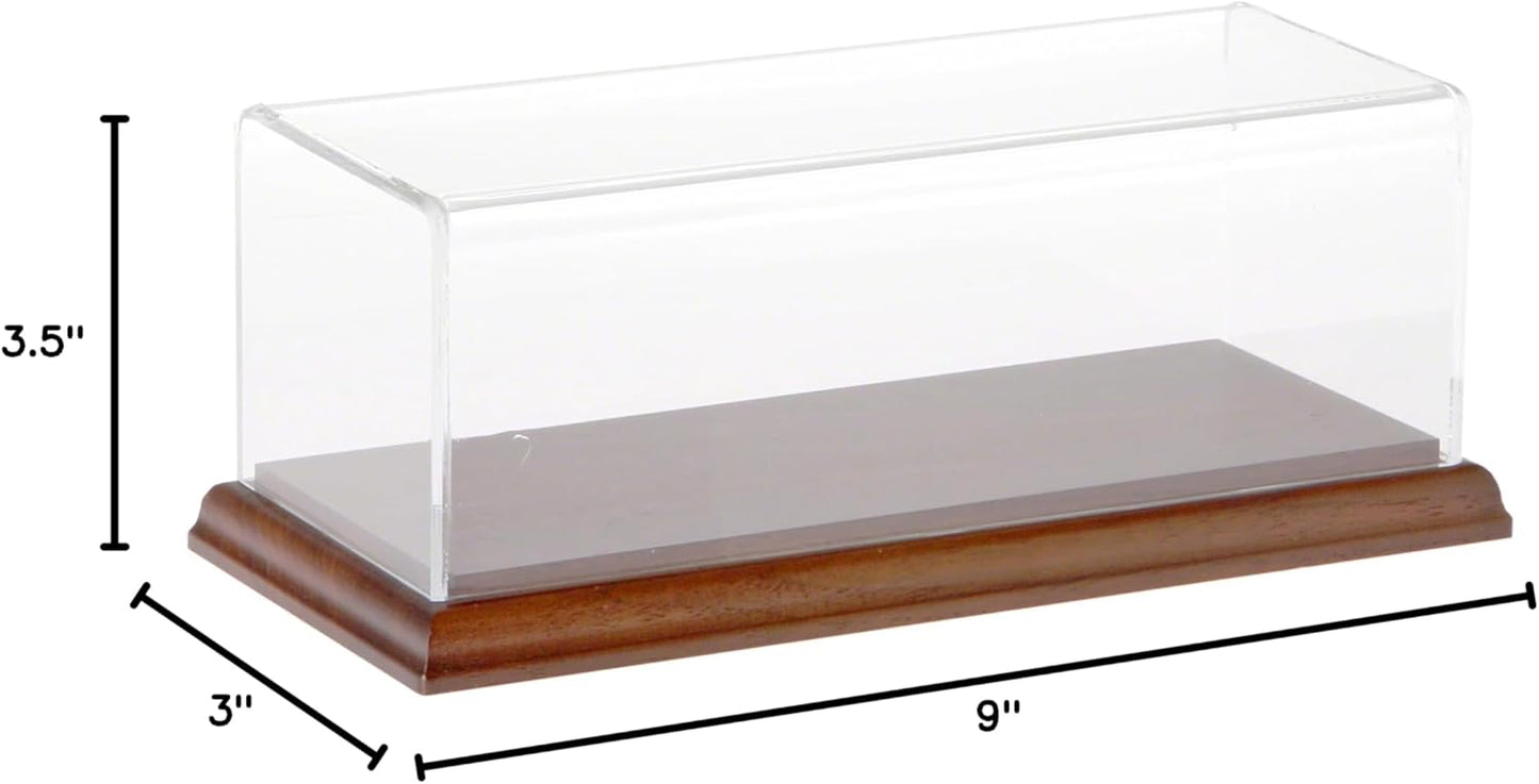 Plymor Clear Acrylic Display Case with Hardwood Base, 9" W x 3.5" D x 3" H