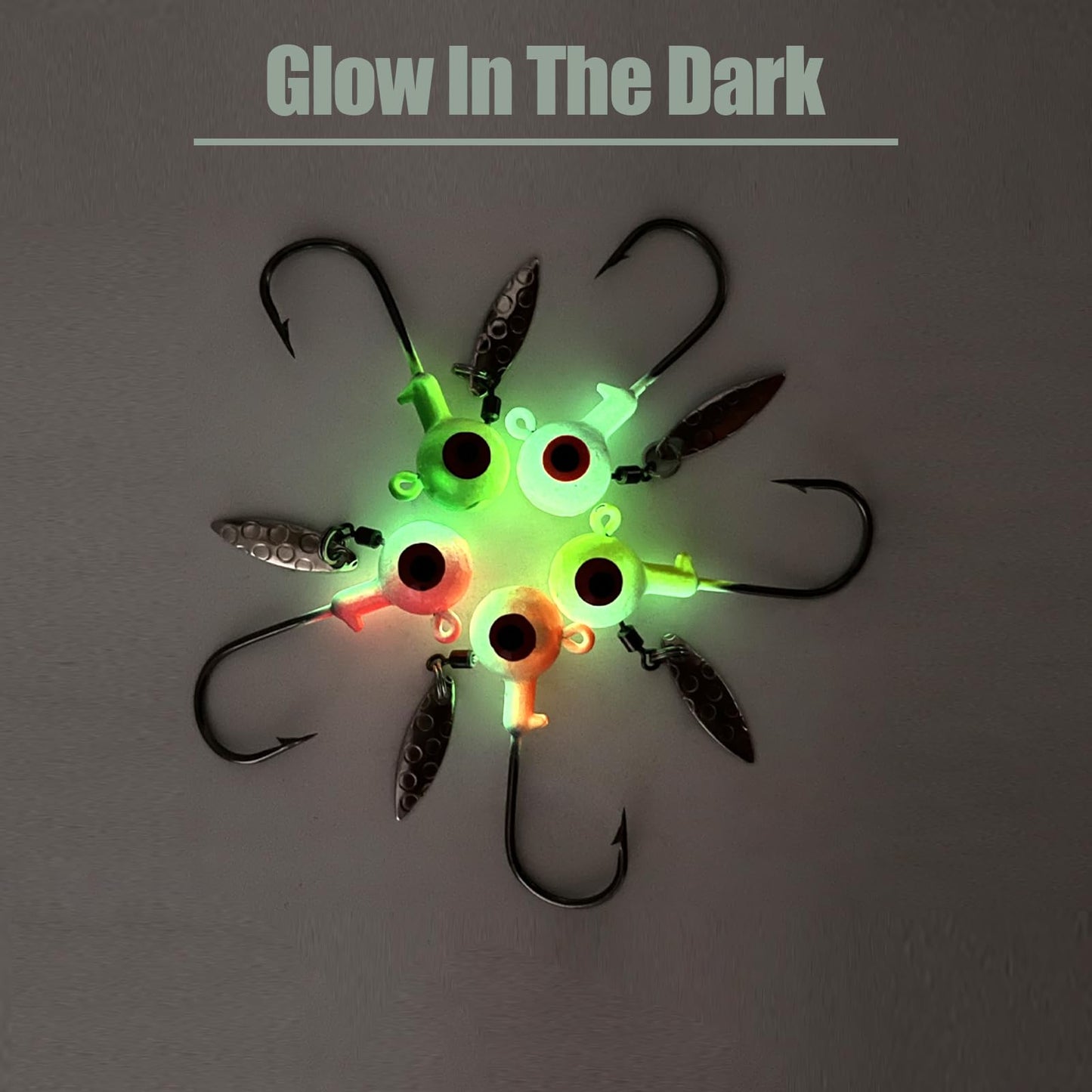 MAFIMOEA 20/30Pcs Underspin Jig Heads with Spinner Fishing Jig Heads Hooks Set Crappie Jigs Fishing Jig Hooks Assortment Saltwater Freshwater Bass Crappie Trout Glow in The Dark