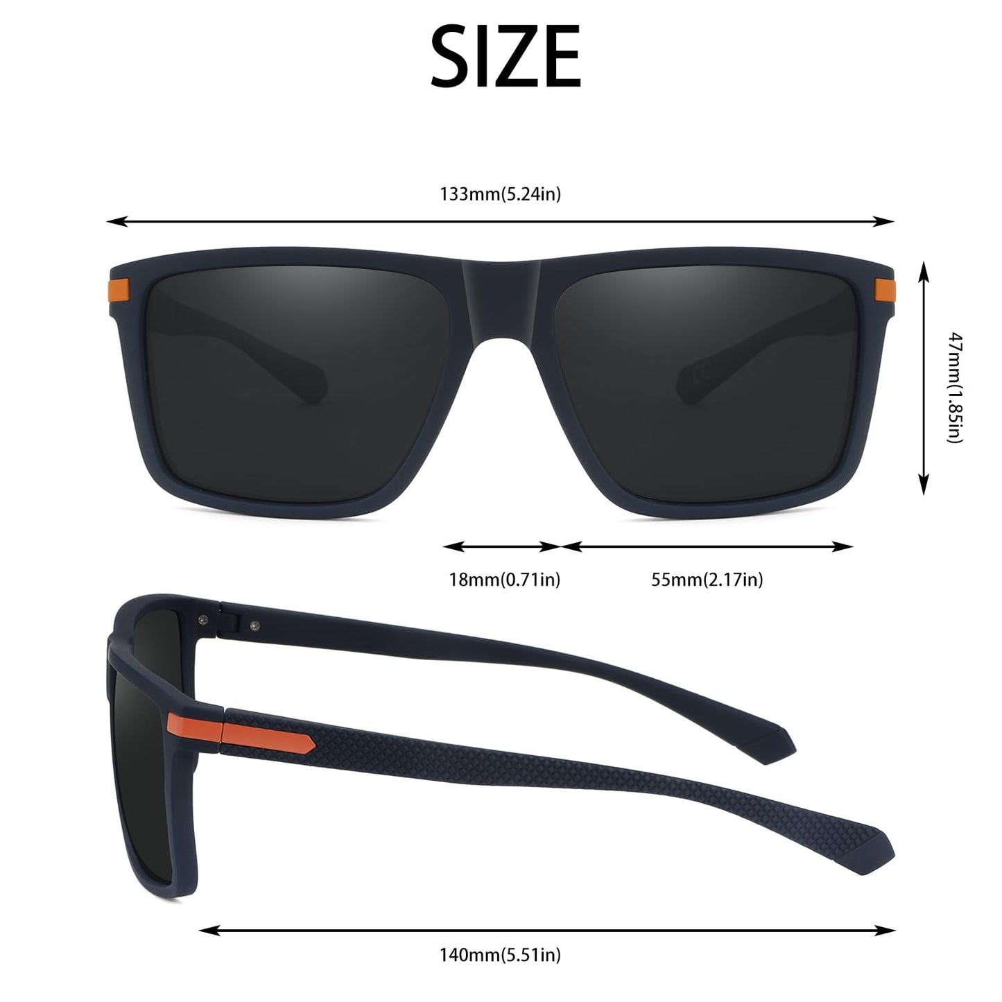POLARKING Polarized Sunglasses for Men Sport Retro Sun Glasses Lightweight Square Frame UV Protection Trendy Fishing Goggles Matte Blue