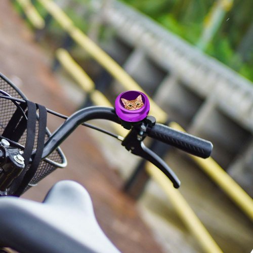 WIRESTER Purple Aluminum Round Bike Bell, Classic Ring Bicycle Bell, Bike Accessories Bell Ring for Adults Kids Girls Boys - Orange Tabby Kitten Cat