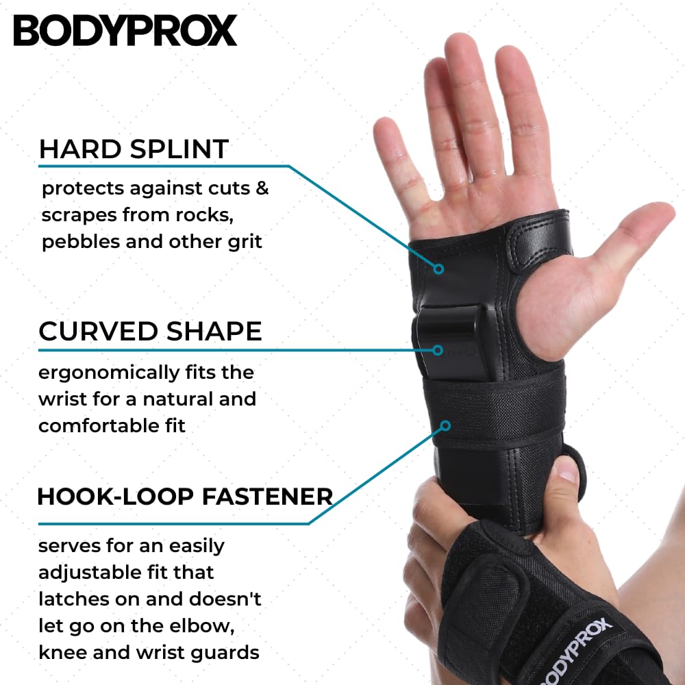 BODYPROX Knee Pads Elbow Pads Wrist Guards Set for Skateboarding, Roller Derby, BMX Ride, and Inline Skating (Medium)