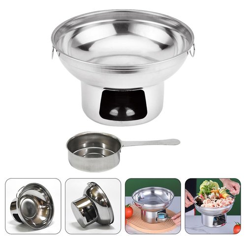 TOYANDONA Stainless Steel Alcohol Furnace Hot Pot Set, Portable Cooking Pot for Kitchen, Camping, and Outdoor Food Heating, 8.26X8.26X4.92 Inch, Silver