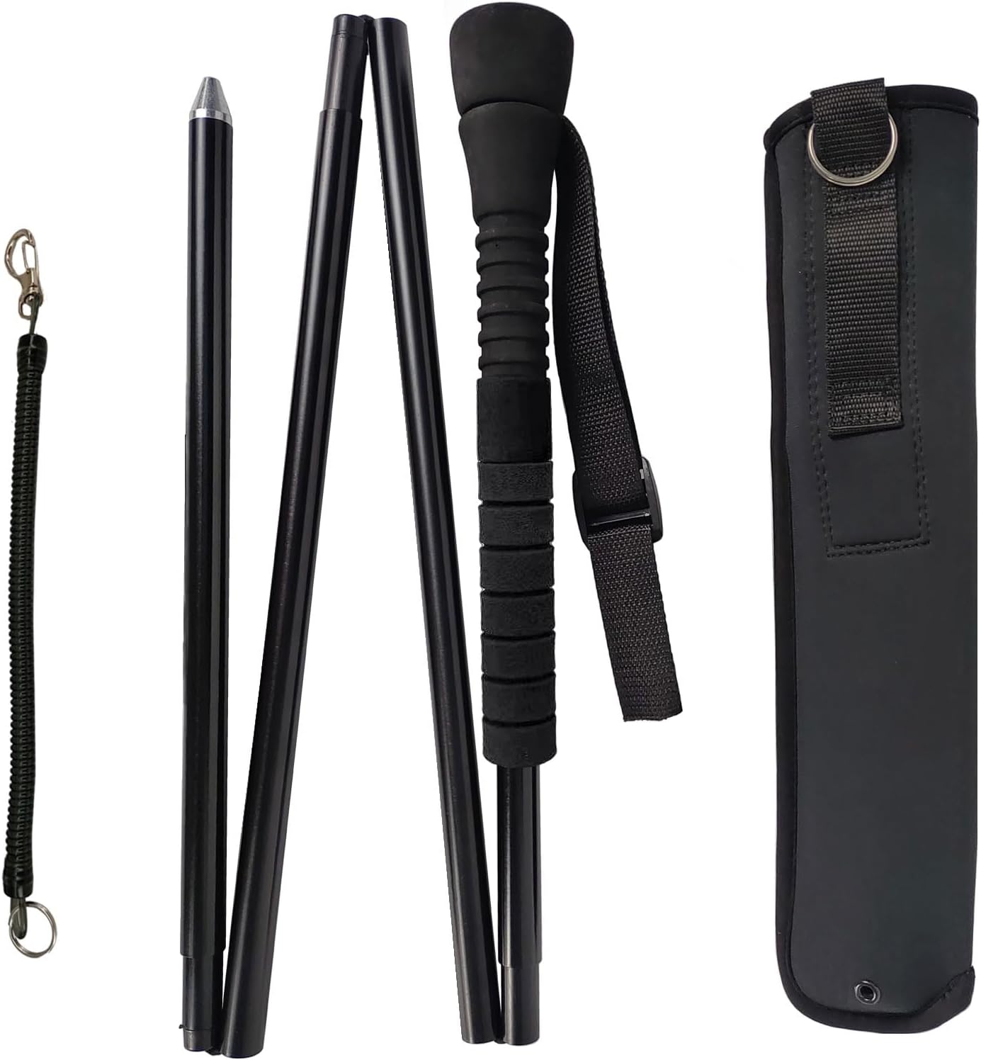 Aventik Fold-able Wading Staff Water Depth Safety Warning Sign Coated Stainless Steel Core T7075 Aluminum Body Corrosion Resistance