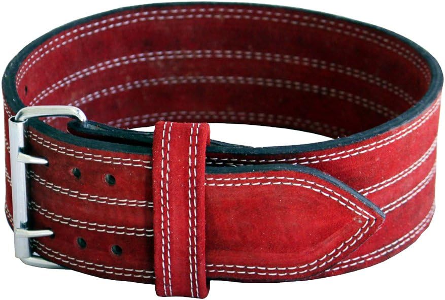 Power Lifting Weight Belt - 4" Ader Leather Support in Red for Strength Training