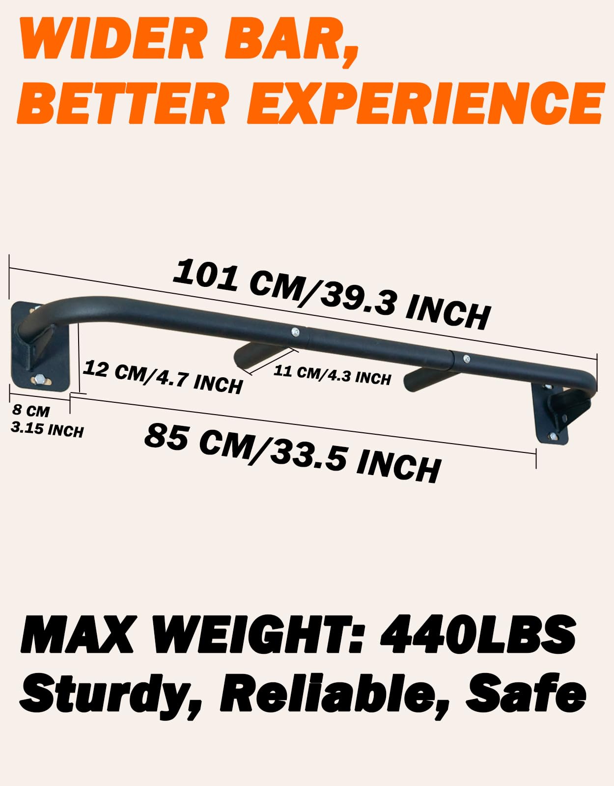 Fitarc Heavy Duty Wall Mount Pull Up Bar, Joist Mount Chin Up Bar for Doorway, Steel Construction, Home Gym Equipment, Fits 32”-36” Wall Studs