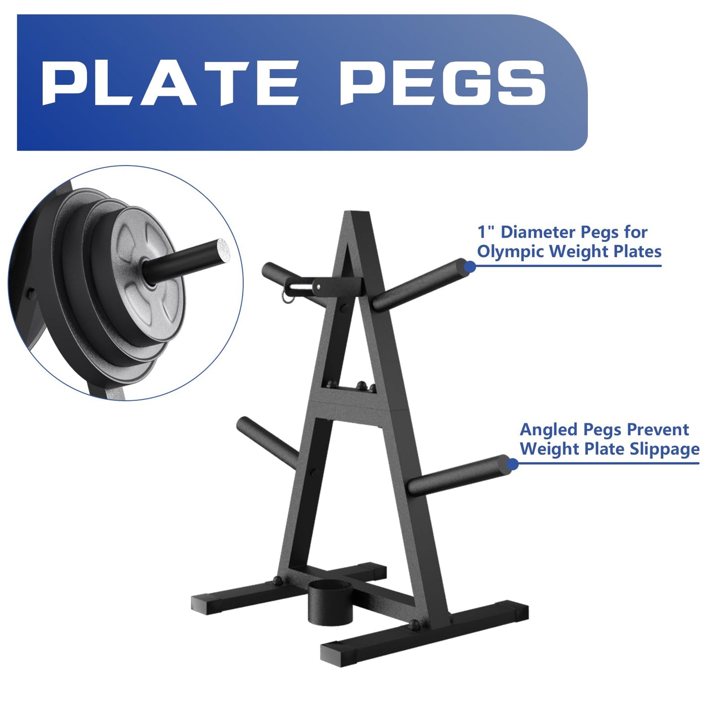 A-Frame Weight Plate Tree for 1" Olympic Plates - Holds 300 lbs, Dumbbell Rack and Home Gym Storage Stand - Organize Your Workout Area