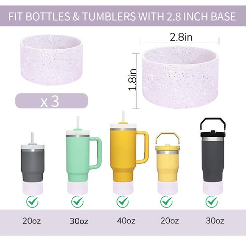 Chihutown 3pcs Bling Cup Boot, White Silicone Water Bottle Boot, Reduces Noise Water Bottle Bottom Protector (Purple)