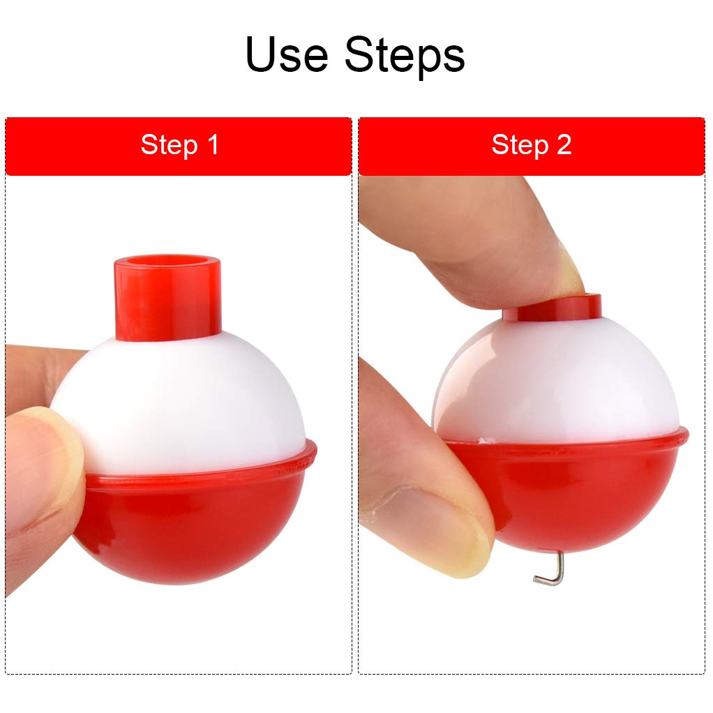 Bskifnn 20 PCS Round Fishing Bobbers 1 Inch Float Bobbers Push Button - Red and White ABS Material (20)