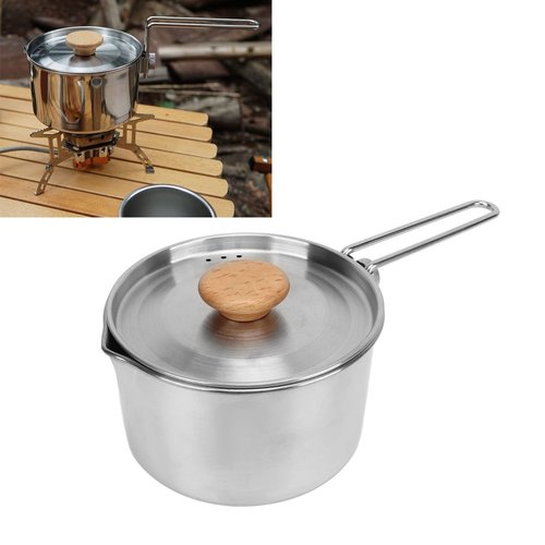 Topyond 1L Stainless Steel Portable Camping Cookware Pot, Foldable Handle, Hiking Backpacking Picnic Gear, Bushcraft Cooking