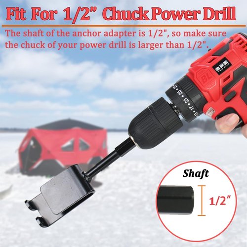 Huntury Ice Anchor Power Drill Adapter for Ice Fishing Shelter, Ice Anchor Adapter for Ice Tent, Ice Fishing Accessories, Ice Shelter Accessories