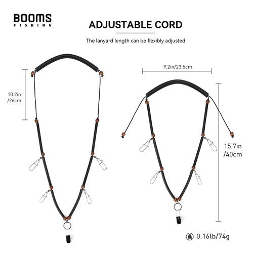 Booms Fishing LY1 Fly Fishing Lanyard Necklace with 5 Clips, Adjustable Tool Holder with Neck Strap
