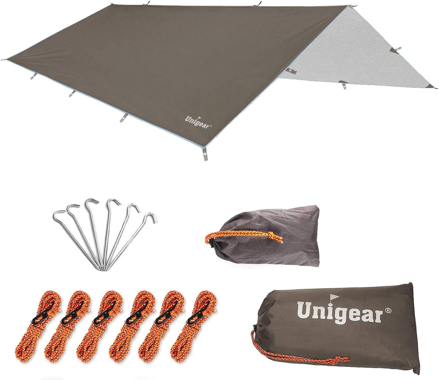 Unigear Hammock Rain Fly, 16.4/14.4/13/10ft Camping Tarp, UV Protection & Waterproof & Lightweight for Camping, Backpacking and Outdoor Adventure (Brown,10 * 10ft)