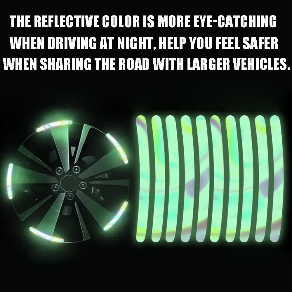 40 Pcs 2.76'' Reflective Wheel Rim Stripe Decal Sticker for Motorcycle, Car, Cycling, Bike - Night Safety Decoration, Universal Rim Reflective Stickers - Laser