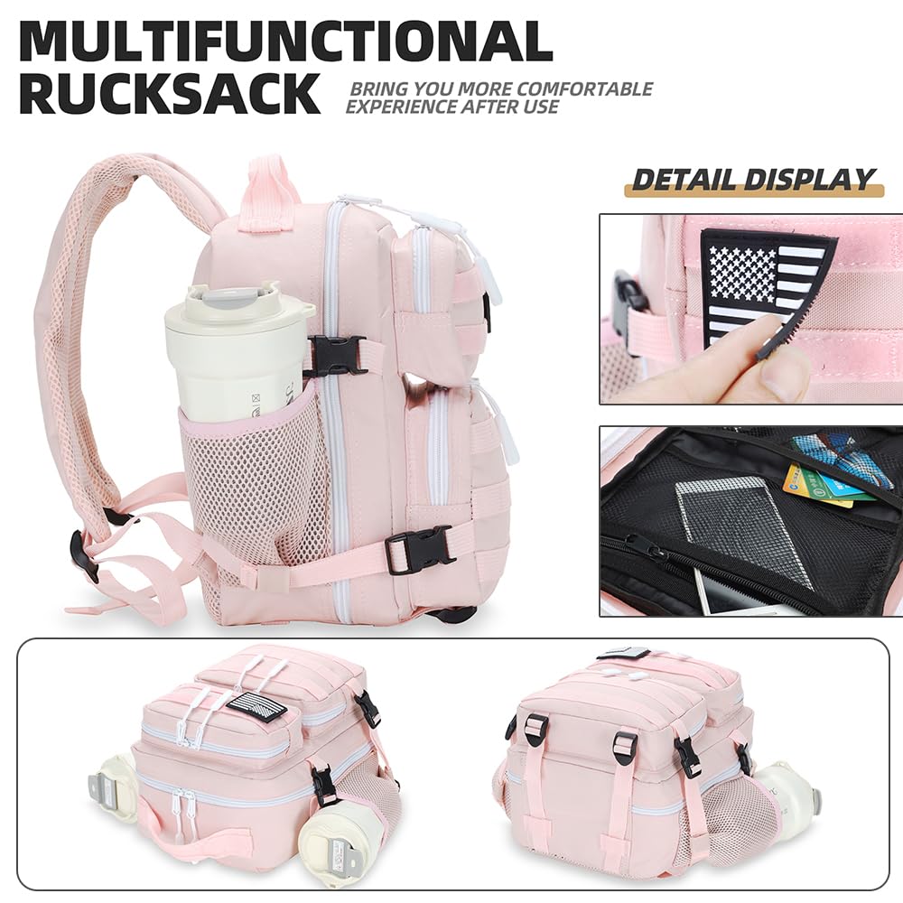 9L Mini Tactical Backpack for Men and Women, Tactical Backpack Small for Hiking, Small Tactical Bag（Pink）