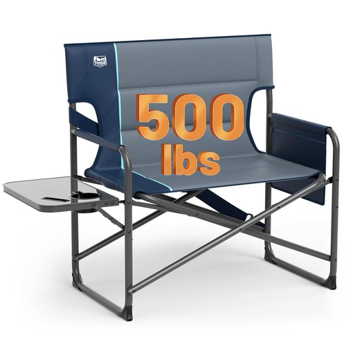 Timber Ridge XXL Director’s Chair – Heavy Duty Folding Chair with Side Table, 500 lb Capacity, Extra Wide Padded Seat for Camping, Sports, Beach, Patio, and Outdoor Use, Blue