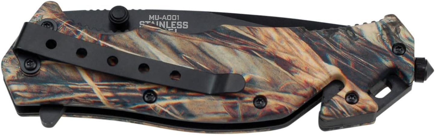 Master USA MU-A001 Series Spring Assist Folding Knife, Black Blade, 4-1/2-Inch Closed