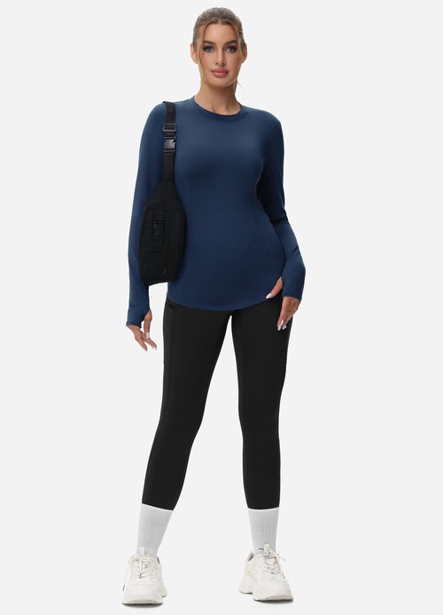 Thermal Shirts for Women Winter Running - Fleece Lined Long Sleeve Warm Tops Cold Weather Gear Thumbholes Zipper Pocket Navy
