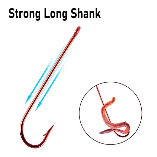 Dr.Fish 100 Pack Aberdeen Hooks Red Freshwater Fishing Hooks Extra Long Shank Light Wire Offset Bass Crappie Bream Panfish Bluegill #6