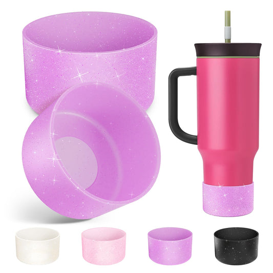 Alwenid 2PCS Silicone Boot for Owala 40oz Tumbler with Handle, Anti-Slip Protective Sleeve Bottom Bumper Protector for Owala Mug Water Bottle Cup, Dishwasher Safe and BPA Free(Shiny Purple)