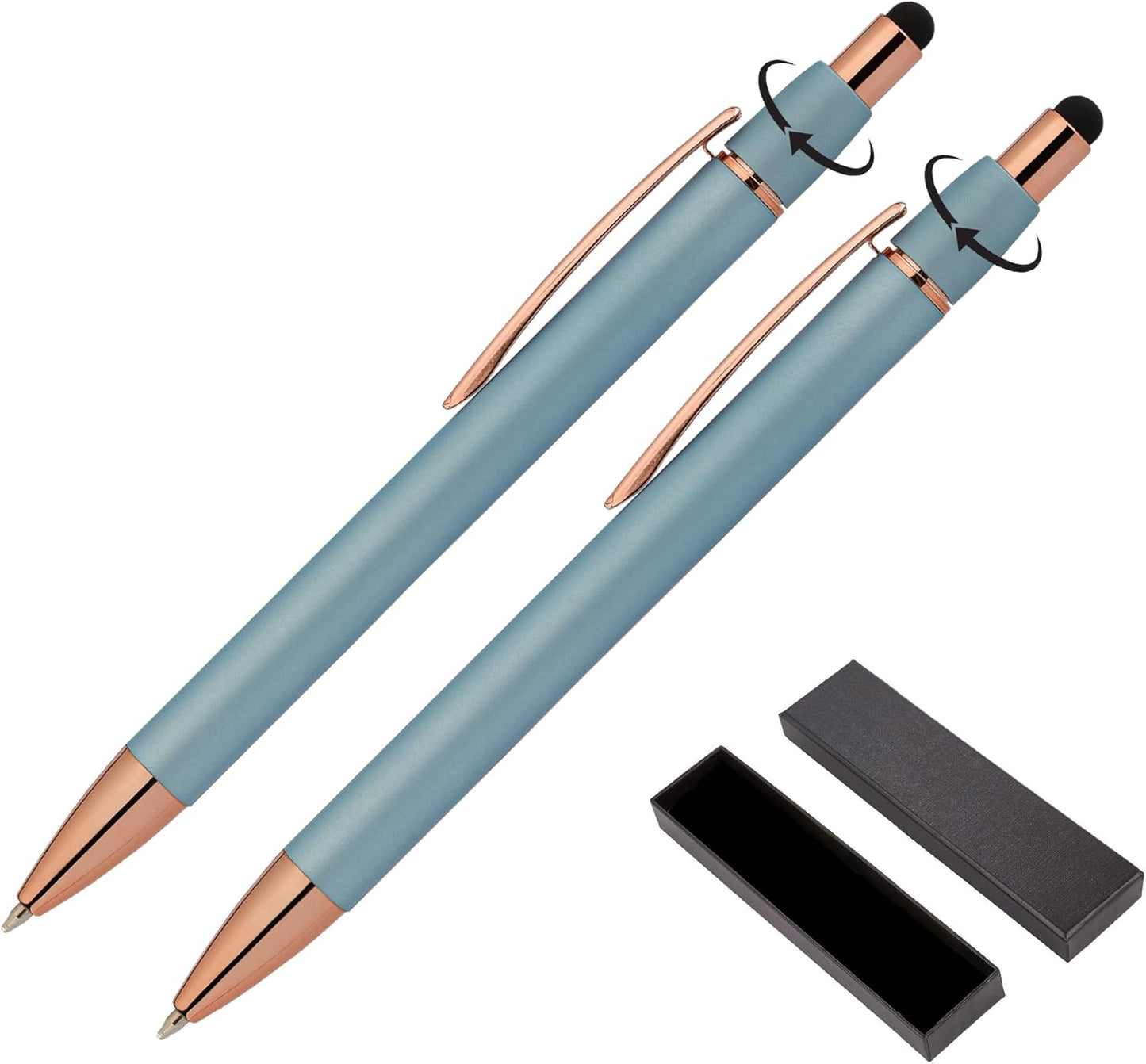 Fidget Pen for Adults - 2 Pack Stress Relief Pens with Gift Box - ADHD Anxiety - Metal with Rubber Grip - Focus for Office, Work (Black-Blue)